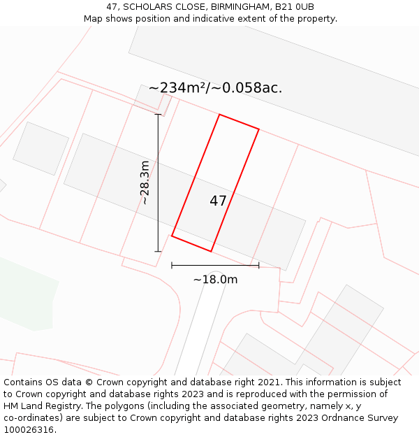 47, SCHOLARS CLOSE, BIRMINGHAM, B21 0UB: Plot and title map