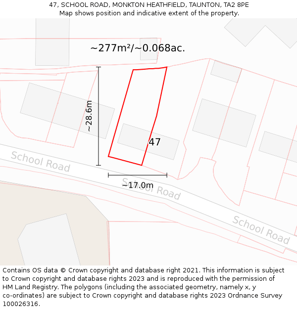 47, SCHOOL ROAD, MONKTON HEATHFIELD, TAUNTON, TA2 8PE: Plot and title map