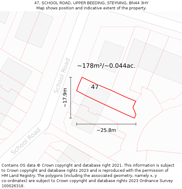 47, SCHOOL ROAD, UPPER BEEDING, STEYNING, BN44 3HY: Plot and title map