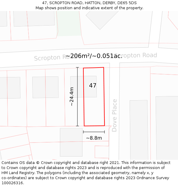 47, SCROPTON ROAD, HATTON, DERBY, DE65 5DS: Plot and title map