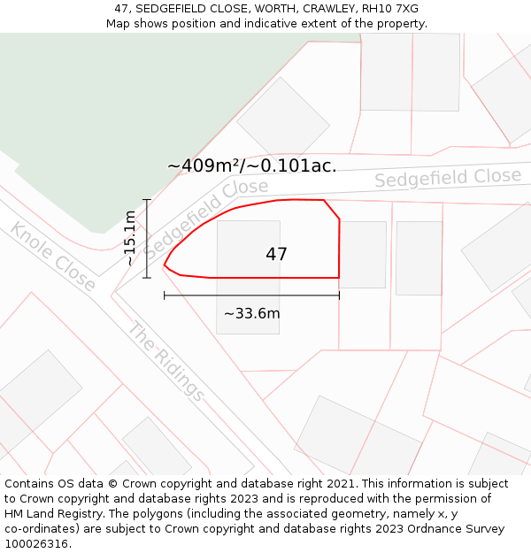 47, SEDGEFIELD CLOSE, WORTH, CRAWLEY, RH10 7XG: Plot and title map