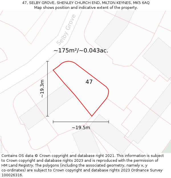 47, SELBY GROVE, SHENLEY CHURCH END, MILTON KEYNES, MK5 6AQ: Plot and title map