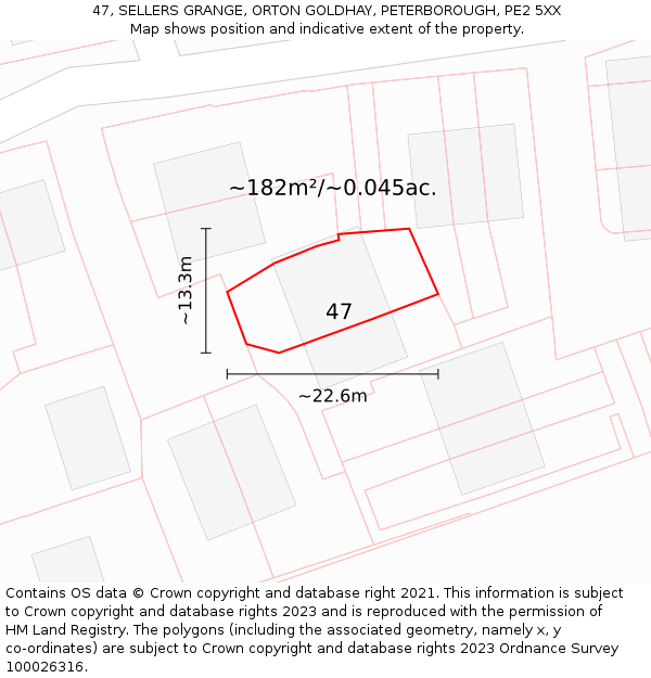47, SELLERS GRANGE, ORTON GOLDHAY, PETERBOROUGH, PE2 5XX: Plot and title map