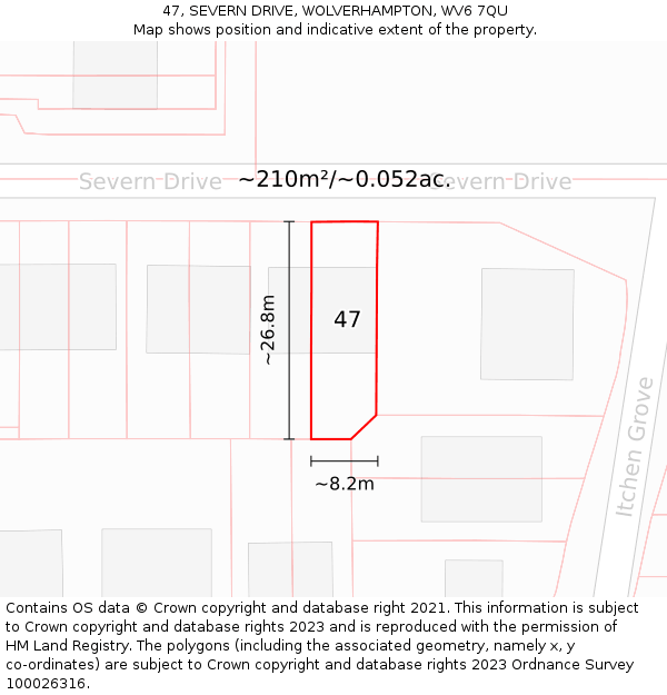 47, SEVERN DRIVE, WOLVERHAMPTON, WV6 7QU: Plot and title map