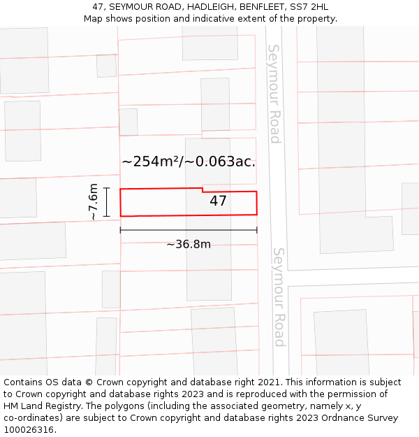 47, SEYMOUR ROAD, HADLEIGH, BENFLEET, SS7 2HL: Plot and title map