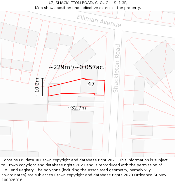 47, SHACKLETON ROAD, SLOUGH, SL1 3RJ: Plot and title map