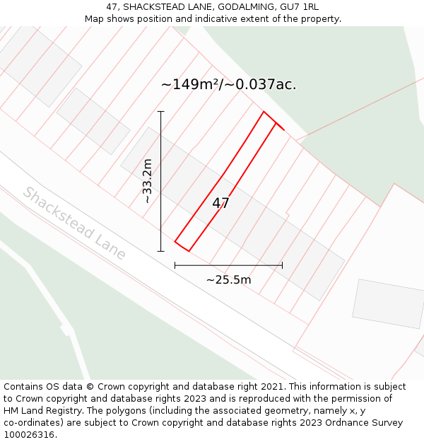 47, SHACKSTEAD LANE, GODALMING, GU7 1RL: Plot and title map