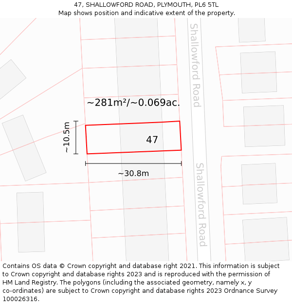 47, SHALLOWFORD ROAD, PLYMOUTH, PL6 5TL: Plot and title map