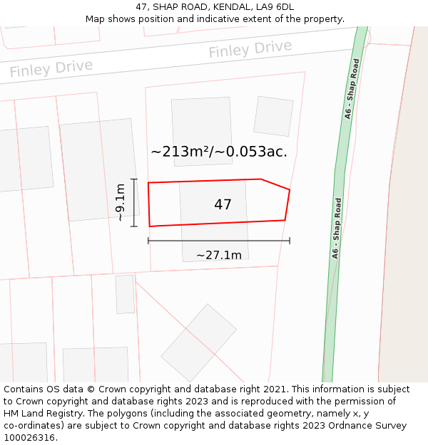 47, SHAP ROAD, KENDAL, LA9 6DL: Plot and title map