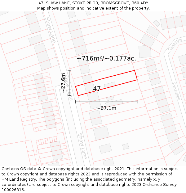 47, SHAW LANE, STOKE PRIOR, BROMSGROVE, B60 4DY: Plot and title map