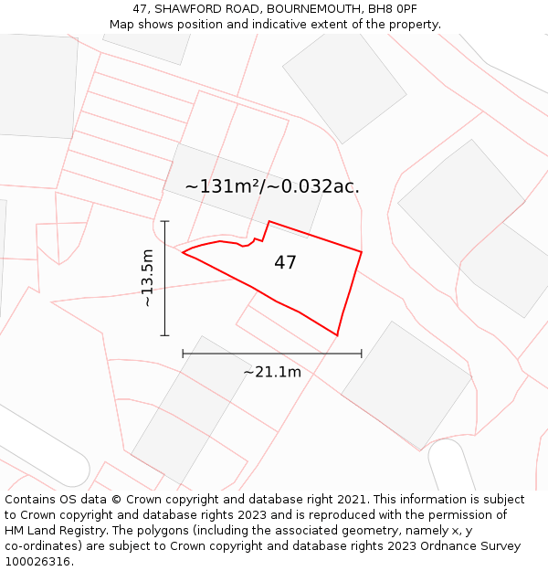 47, SHAWFORD ROAD, BOURNEMOUTH, BH8 0PF: Plot and title map