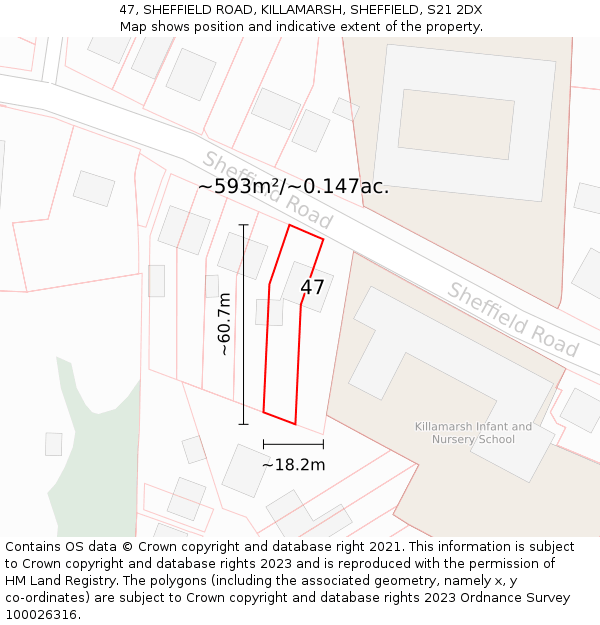 47, SHEFFIELD ROAD, KILLAMARSH, SHEFFIELD, S21 2DX: Plot and title map
