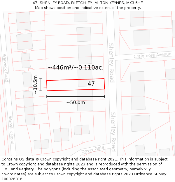 47, SHENLEY ROAD, BLETCHLEY, MILTON KEYNES, MK3 6HE: Plot and title map