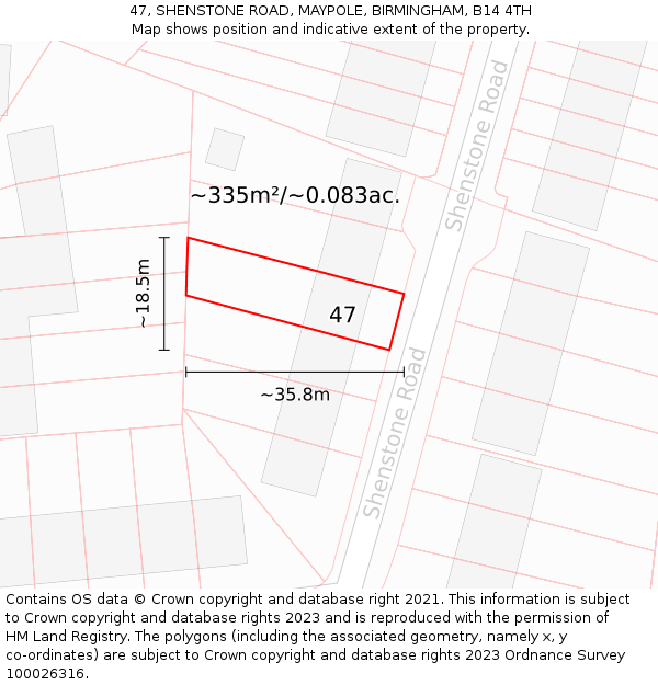 47, SHENSTONE ROAD, MAYPOLE, BIRMINGHAM, B14 4TH: Plot and title map