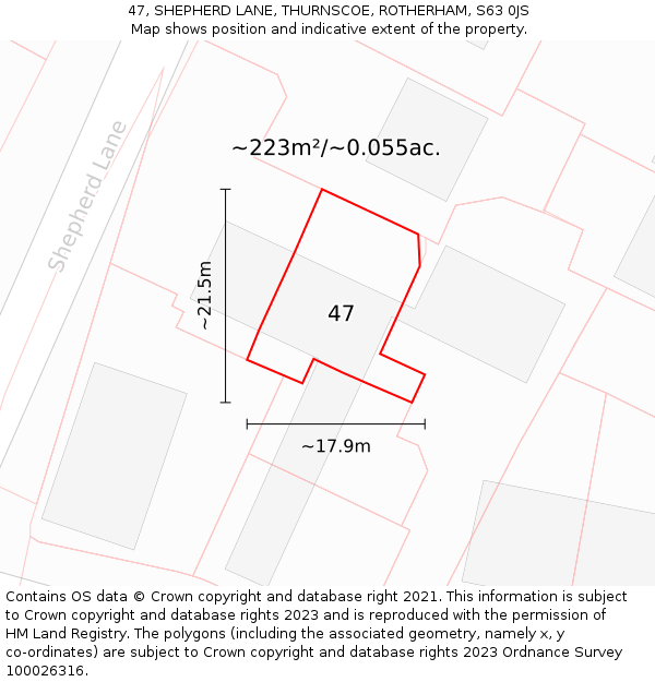 47, SHEPHERD LANE, THURNSCOE, ROTHERHAM, S63 0JS: Plot and title map