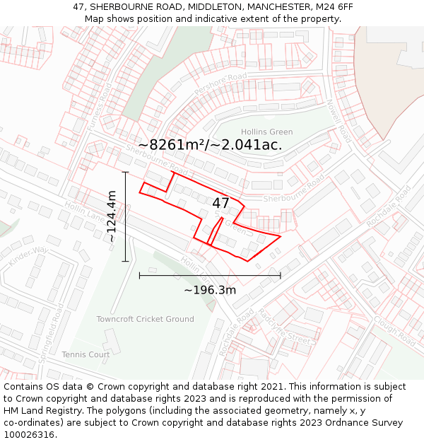 47, SHERBOURNE ROAD, MIDDLETON, MANCHESTER, M24 6FF: Plot and title map