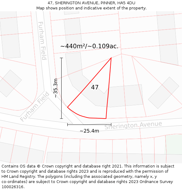47, SHERINGTON AVENUE, PINNER, HA5 4DU: Plot and title map