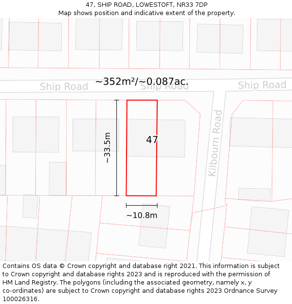 47, SHIP ROAD, LOWESTOFT, NR33 7DP: Plot and title map