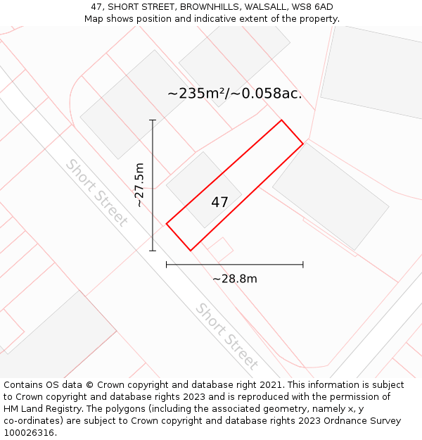 47, SHORT STREET, BROWNHILLS, WALSALL, WS8 6AD: Plot and title map