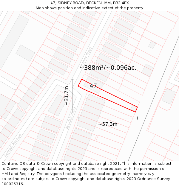 47, SIDNEY ROAD, BECKENHAM, BR3 4PX: Plot and title map