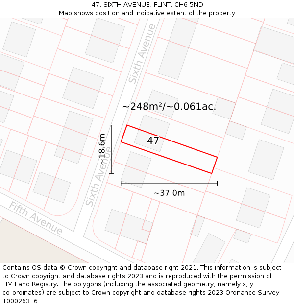 47, SIXTH AVENUE, FLINT, CH6 5ND: Plot and title map