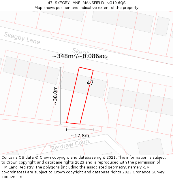 47, SKEGBY LANE, MANSFIELD, NG19 6QS: Plot and title map