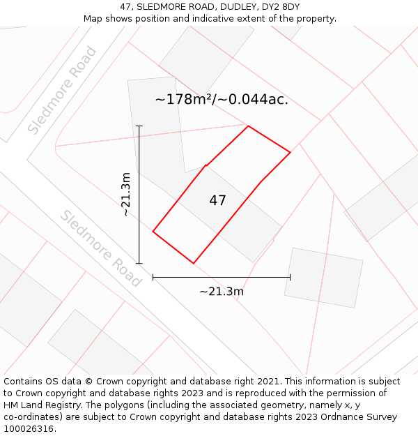 47, SLEDMORE ROAD, DUDLEY, DY2 8DY: Plot and title map