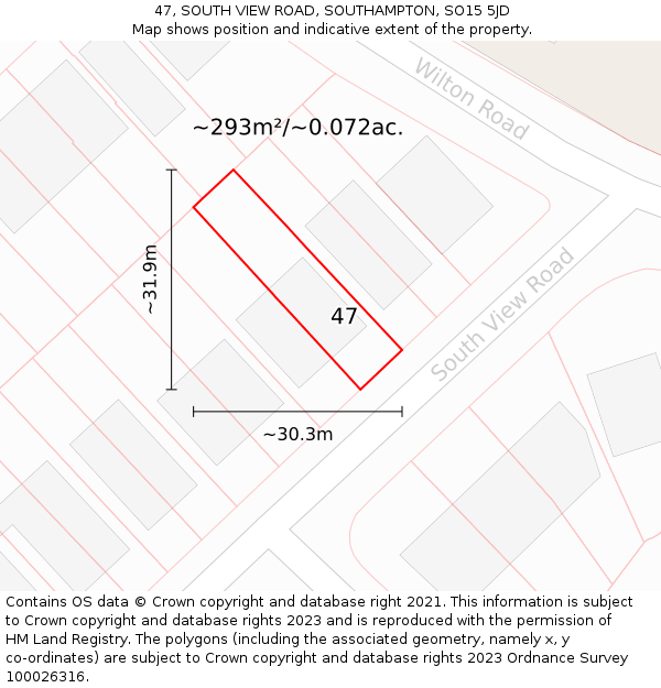 47, SOUTH VIEW ROAD, SOUTHAMPTON, SO15 5JD: Plot and title map