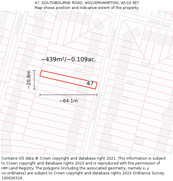47, SOUTHBOURNE ROAD, WOLVERHAMPTON, WV10 6ET: Plot and title map