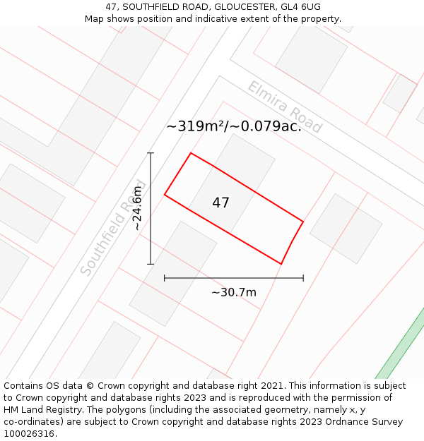 47, SOUTHFIELD ROAD, GLOUCESTER, GL4 6UG: Plot and title map
