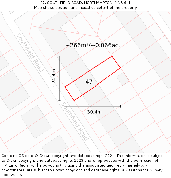 47, SOUTHFIELD ROAD, NORTHAMPTON, NN5 6HL: Plot and title map