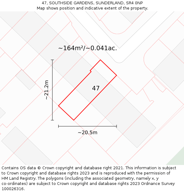 47, SOUTHSIDE GARDENS, SUNDERLAND, SR4 0NP: Plot and title map
