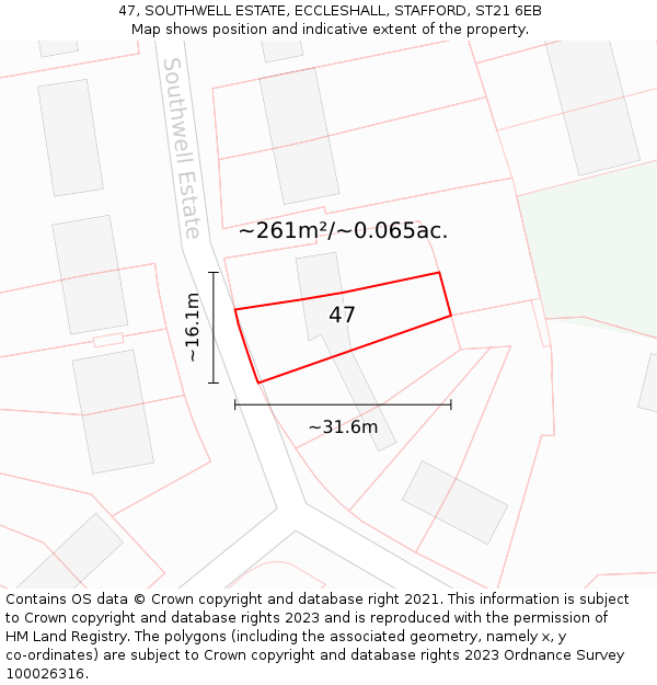 47, SOUTHWELL ESTATE, ECCLESHALL, STAFFORD, ST21 6EB: Plot and title map
