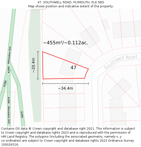 47, SOUTHWELL ROAD, PLYMOUTH, PL6 5BG: Plot and title map
