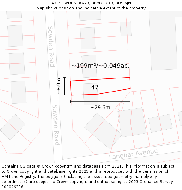 47, SOWDEN ROAD, BRADFORD, BD9 6JN: Plot and title map