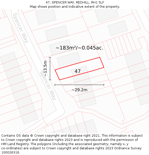 47, SPENCER WAY, REDHILL, RH1 5LF: Plot and title map
