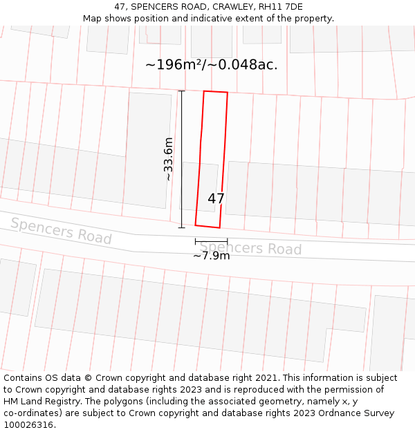 47, SPENCERS ROAD, CRAWLEY, RH11 7DE: Plot and title map