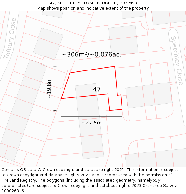 47, SPETCHLEY CLOSE, REDDITCH, B97 5NB: Plot and title map