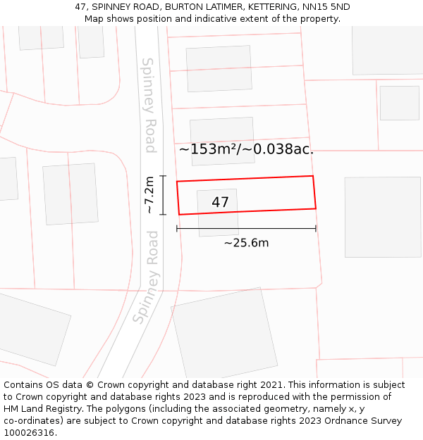 47, SPINNEY ROAD, BURTON LATIMER, KETTERING, NN15 5ND: Plot and title map