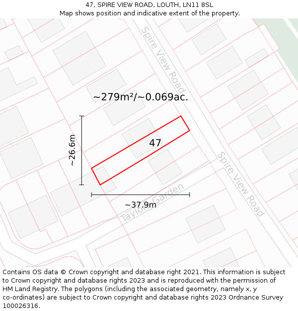 47, SPIRE VIEW ROAD, LOUTH, LN11 8SL: Plot and title map