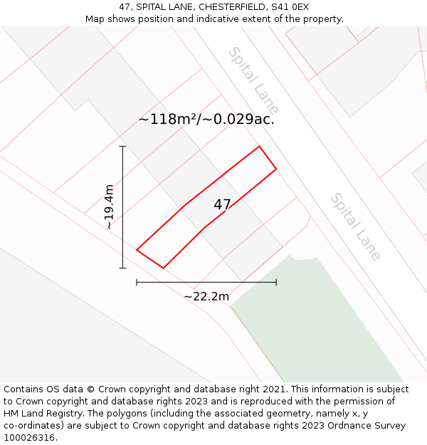47, SPITAL LANE, CHESTERFIELD, S41 0EX: Plot and title map