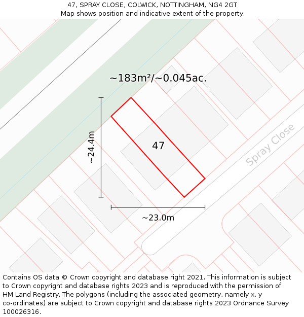 47, SPRAY CLOSE, COLWICK, NOTTINGHAM, NG4 2GT: Plot and title map