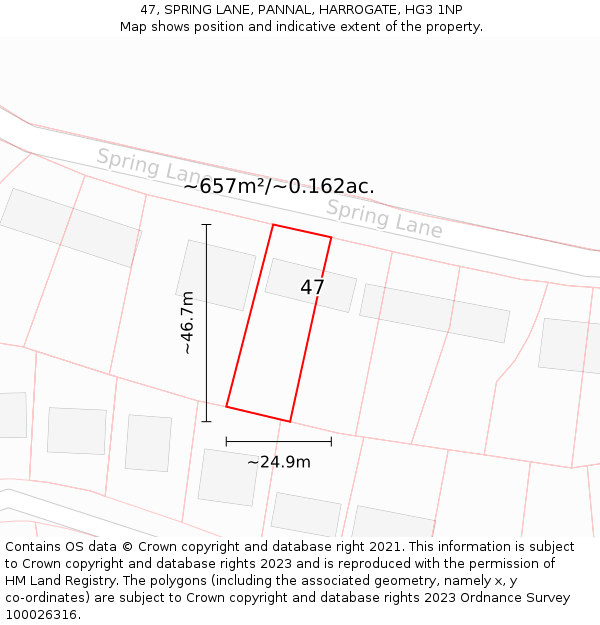 47, SPRING LANE, PANNAL, HARROGATE, HG3 1NP: Plot and title map