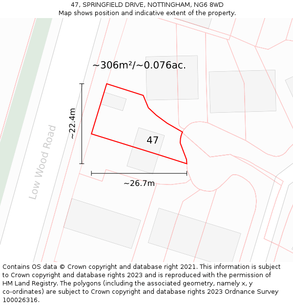 47, SPRINGFIELD DRIVE, NOTTINGHAM, NG6 8WD: Plot and title map
