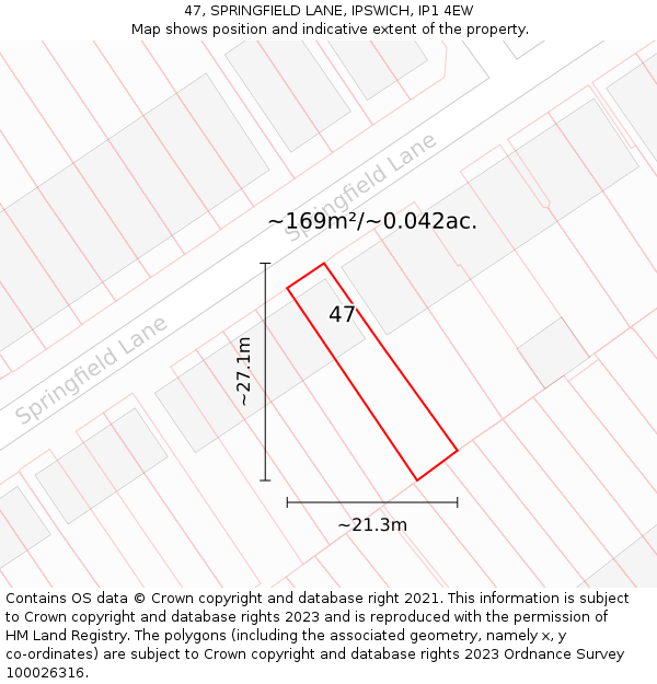 47, SPRINGFIELD LANE, IPSWICH, IP1 4EW: Plot and title map