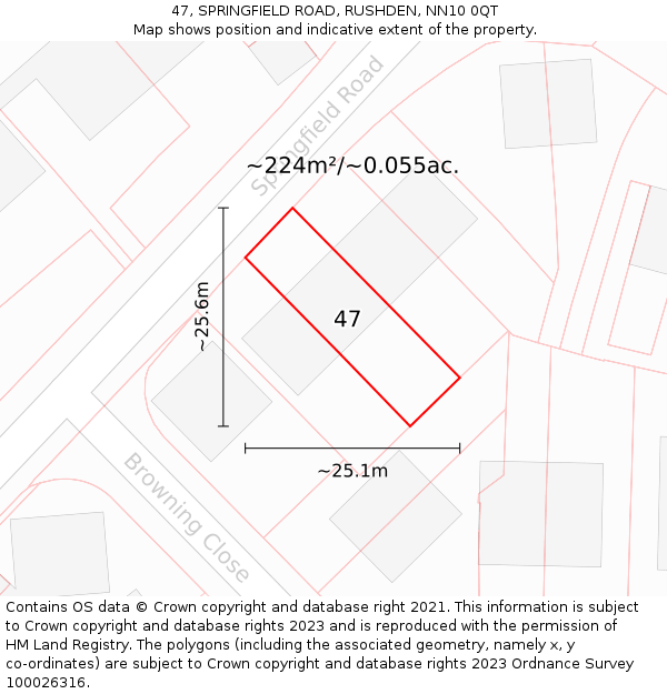 47, SPRINGFIELD ROAD, RUSHDEN, NN10 0QT: Plot and title map
