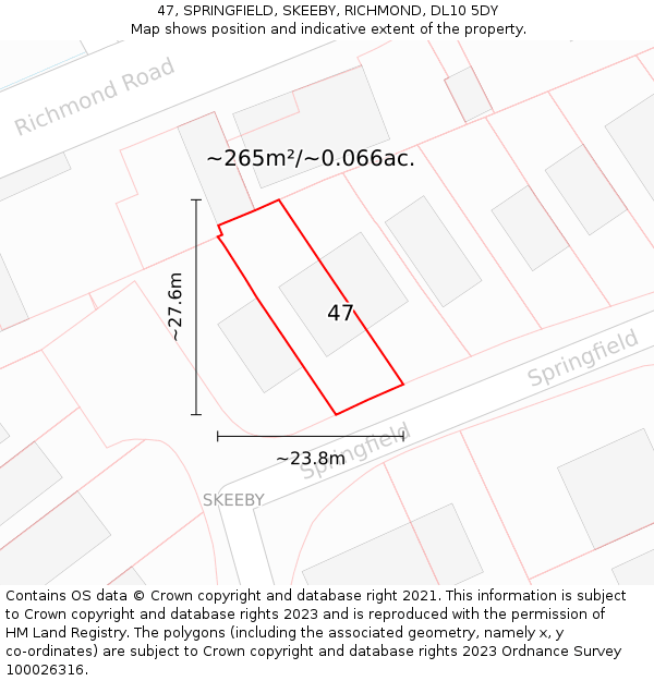 47, SPRINGFIELD, SKEEBY, RICHMOND, DL10 5DY: Plot and title map