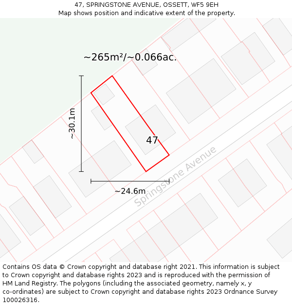 47, SPRINGSTONE AVENUE, OSSETT, WF5 9EH: Plot and title map