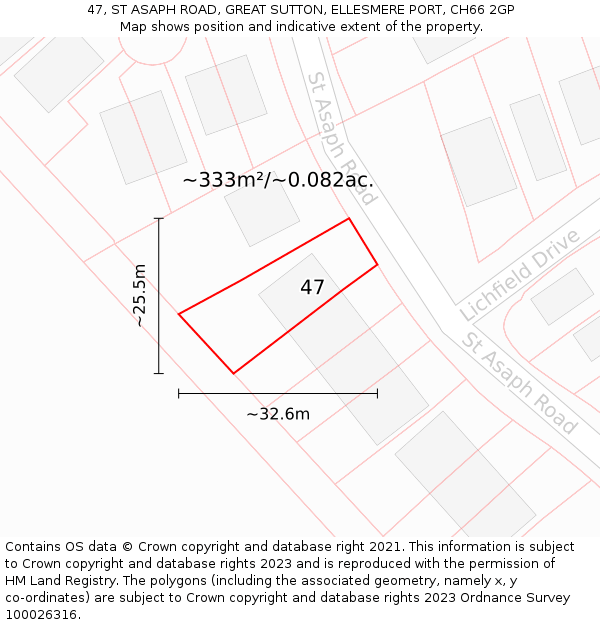 47, ST ASAPH ROAD, GREAT SUTTON, ELLESMERE PORT, CH66 2GP: Plot and title map