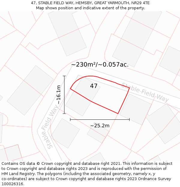 47, STABLE FIELD WAY, HEMSBY, GREAT YARMOUTH, NR29 4TE: Plot and title map